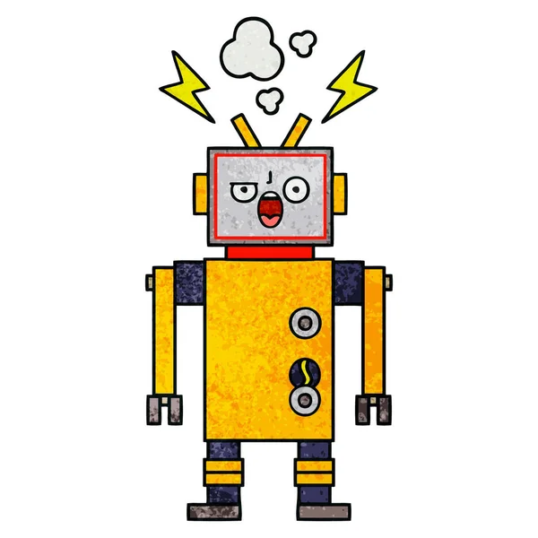 Retro Grunge Doku Karikatür Kırık Bir Robot — Stok Vektör
