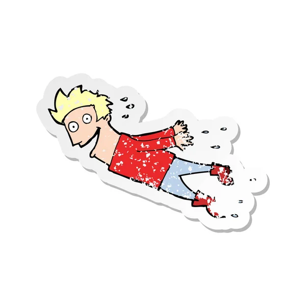 Retro Distressed Sticker Cartoon Drenched Man Flying — Stock Vector