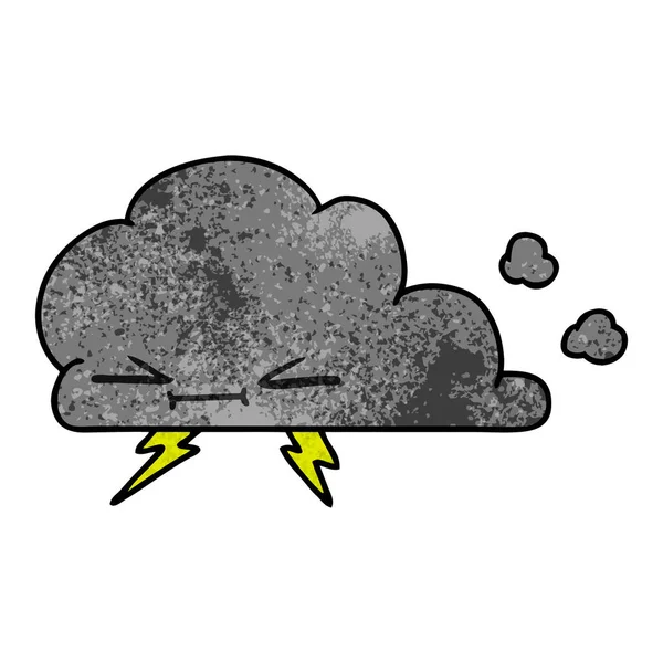 Freehand Drawn Textured Cartoon Grumpy Lightening Cloud — Stock Vector