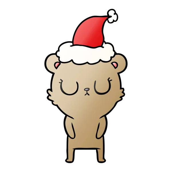 Dessin Animé Dessiné Main Paisible Ours Portant Chapeau Père Noël — Image vectorielle