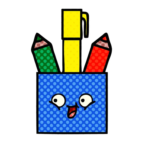 Bande Dessinée Style Dessin Animé Pot Crayon — Image vectorielle