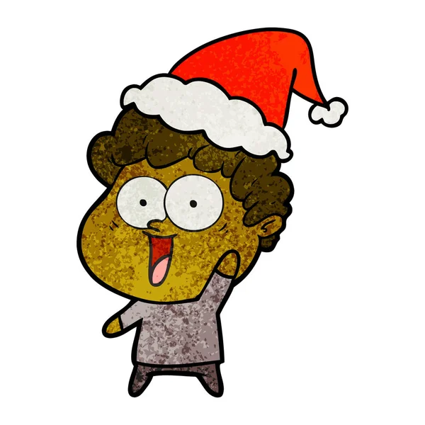 一个快乐的男人戴着圣诞老人的帽子纹理漫画 — 图库矢量图片
