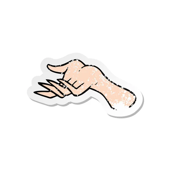 Retro distressed sticker of a cartoon hand — Stock Vector