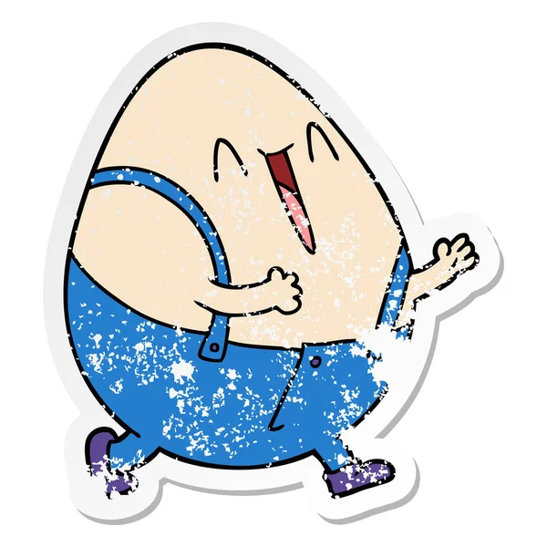 Bir humpty dumpty karikatür yumurta adamın sıkıntılı etiket — Stok Vektör
