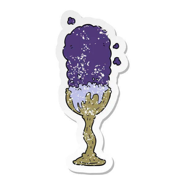 Verontruste sticker van een cartoon potion goblet — Stockvector