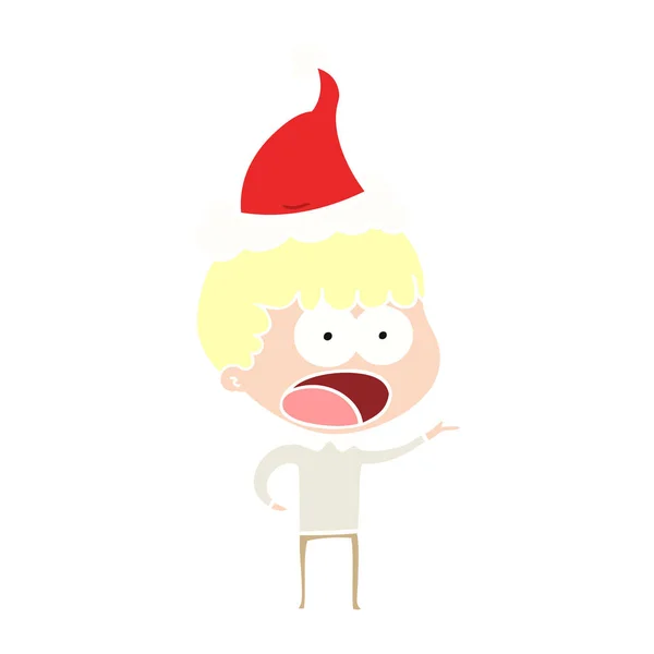 Flat color illustration of a shocked man wearing santa hat — Stock Vector