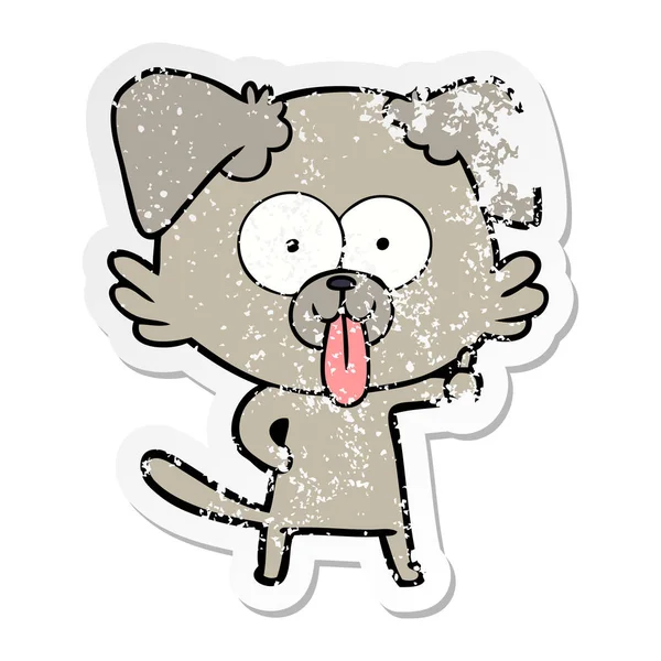一个有舌头伸出来的卡通狗的苦恼贴纸 — 图库矢量图片