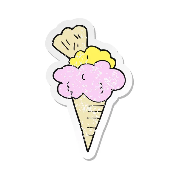 复古苦恼贴纸的卡通冰淇淋 — 图库矢量图片
