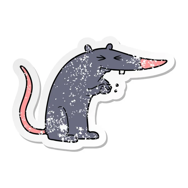 Autocollant affligé d'un rat sournois dessin animé — Image vectorielle