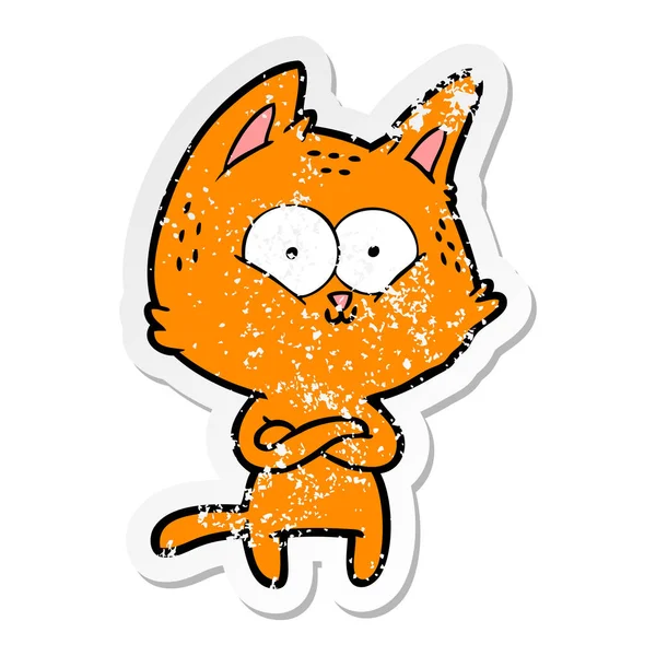 Distressed Sticker Cartoon Cat — Stock Vector