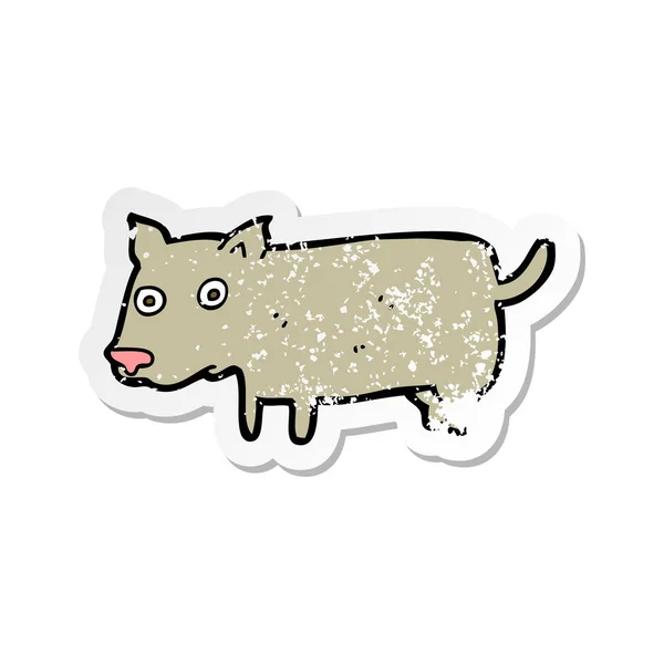 Retro adesivo angosciato di un piccolo cane cartone animato — Vettoriale Stock