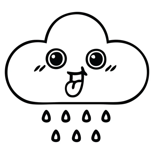 Line Drawing Cartoon Rain Cloud — Stock Vector