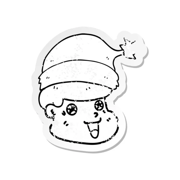 Distressed Sticker Cartoon Man Wearing Christmas Hat — Stock Vector