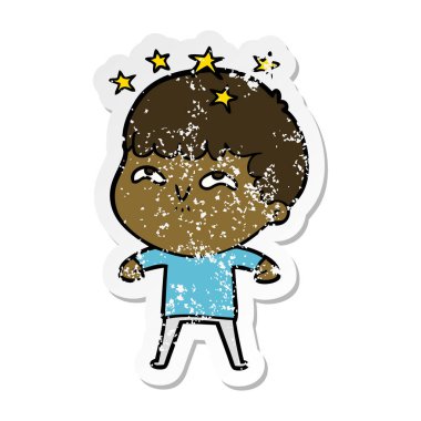 bir çizgi film hayran çocuğun sıkıntılı etiket