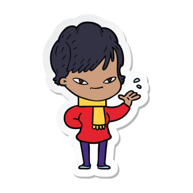 etiket bir karikatür mutlu kadın