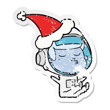 kendinden emin bir astronotun sant giyen sıkıntılı etiket çizgi film