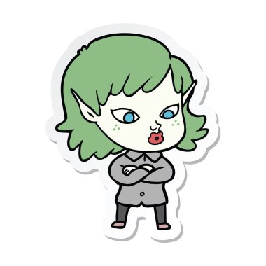 güzel çizgi film elf Girl etiketi