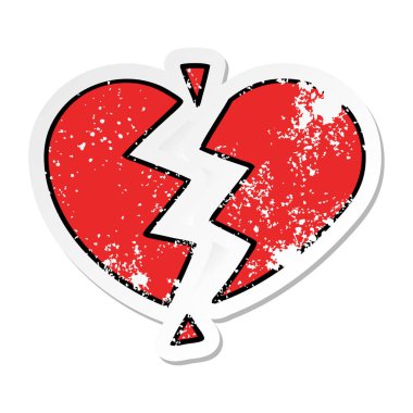kırık kalp bir sevimli çizgi sıkıntılı etiket
