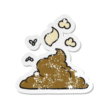 Retro sıkıntılı etiket kaka yığını dumanı tüten bir karikatür