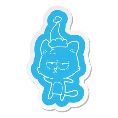 Noel Baba şapkası giyen bir kedinin ilginç çizgi film etiketi sıkılmış