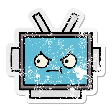 sevimli çizgi robot baş sıkıntılı etiket