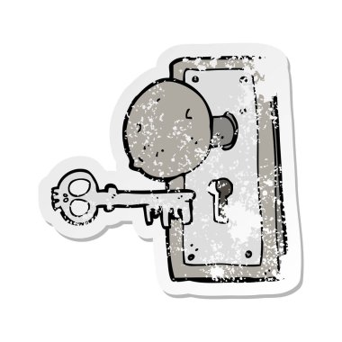 bir çizgi film ürkütücü eski kapı kolu Retro sıkıntılı etiket