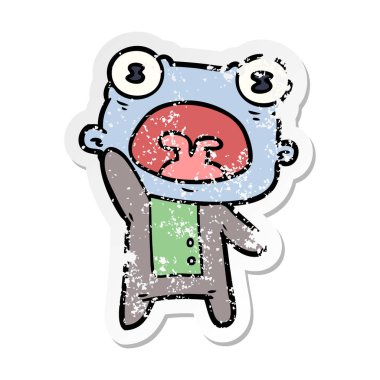 sıkıntılı etiket sallayarak bir çizgi film garip yabancı