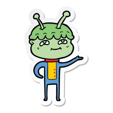 bir dostu karikatür spaceman etiket