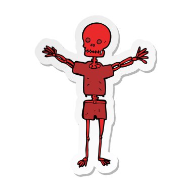 etiket bir karikatür iskeletin giysili