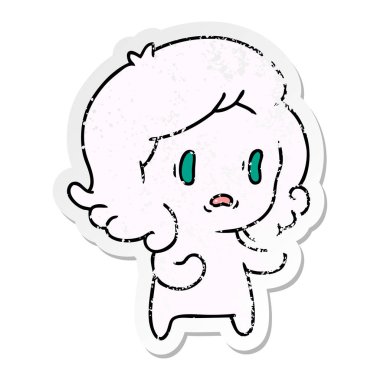 serbest el çekilmiş sıkıntılı etiket karikatür kawaii korkunç hayalet