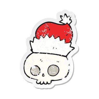 Noel ha giyen bir karikatür kafatası Retro sıkıntılı etiket