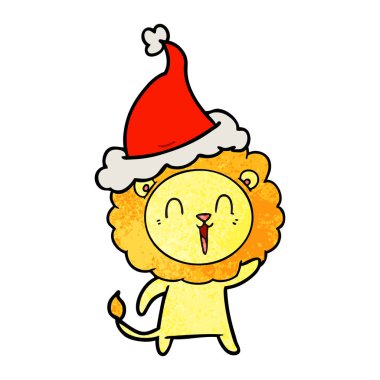 gülen aslan giyen Noel Baba şapkası karikatür dokulu