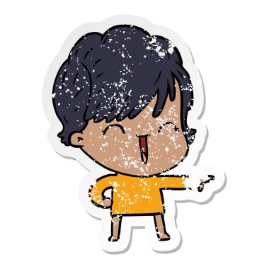 bir çizgi film gülen kadının sıkıntılı etiket