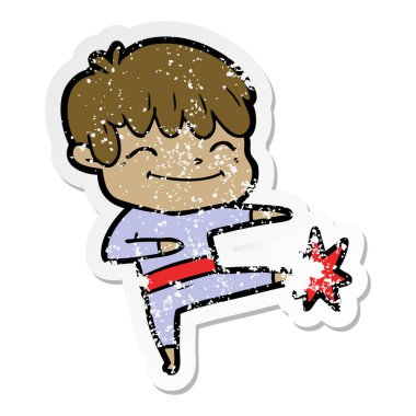 sıkıntılı etiket bir karikatür mutlu çocuk