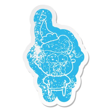 Noel Baba şapkası giyen bir ağlayan adam ilginç karikatür sıkıntılı etiket