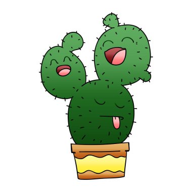 ilginç degrade gölgeli karikatür kaktüs