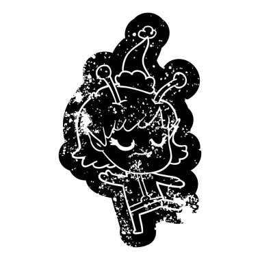 uzaylı kız çizgi film sıkıntılı simgesi giyen Noel ha gülümseyen