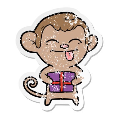 komik karikatür maymun Noel pres ile sıkıntılı etiket