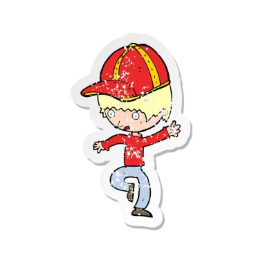 kap bir çizgi film çocuk Retro sıkıntılı etiket