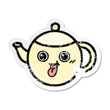 sevimli çizgi çaydanlık sıkıntılı etiket