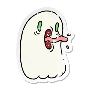 serbest el çekilmiş sıkıntılı etiket karikatür kawaii korkunç hayalet