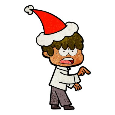 Noel Baba şapkası giyen bir çocuk dokulu çizgi film endişeli