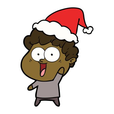 çizim için Noel Baba şapkası giyen mutlu bir adamın el çekilmiş