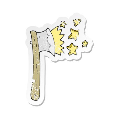 Retro sıkıntılı etiket bir karikatür keskin balta