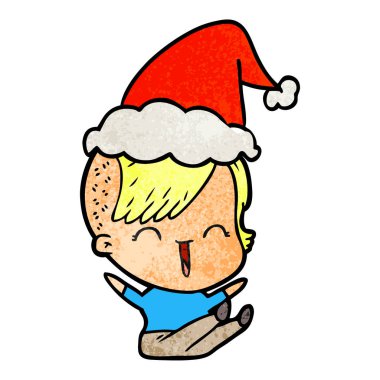 Noel Baba şapkası giyen bir mutlu hippi kız dokulu çizgi film