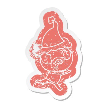 sakallı bir adam santa giyen ağlıyor sıkıntılı Etiket cartoon