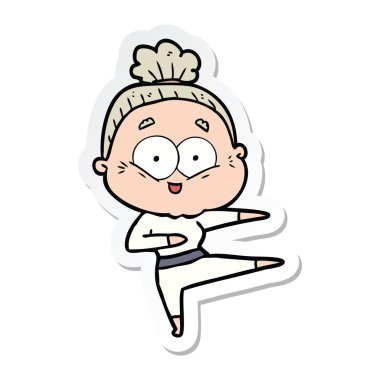 etiket bir karikatür mutlu yaşlı kadın