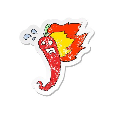 bir sıcak biber biber karikatür Retro sıkıntılı etiket