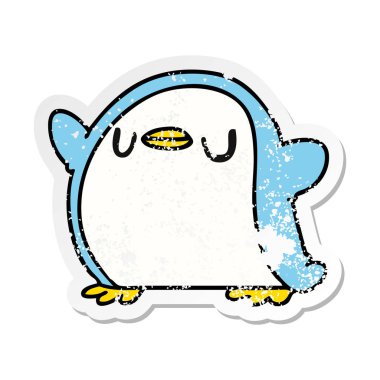 sıkıntılı etiket karikatür kawaii bir sevimli penguen