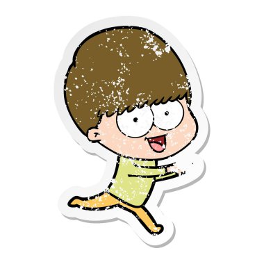 çalışan bir mutlu çizgi film çocuk sıkıntılı etiket